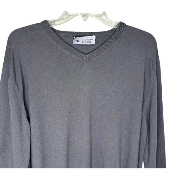 Combatant Gentlemen Cashmere Cotton Gray V-Neck Long Sleeve Sweater 2XL - Picture 2 of 7